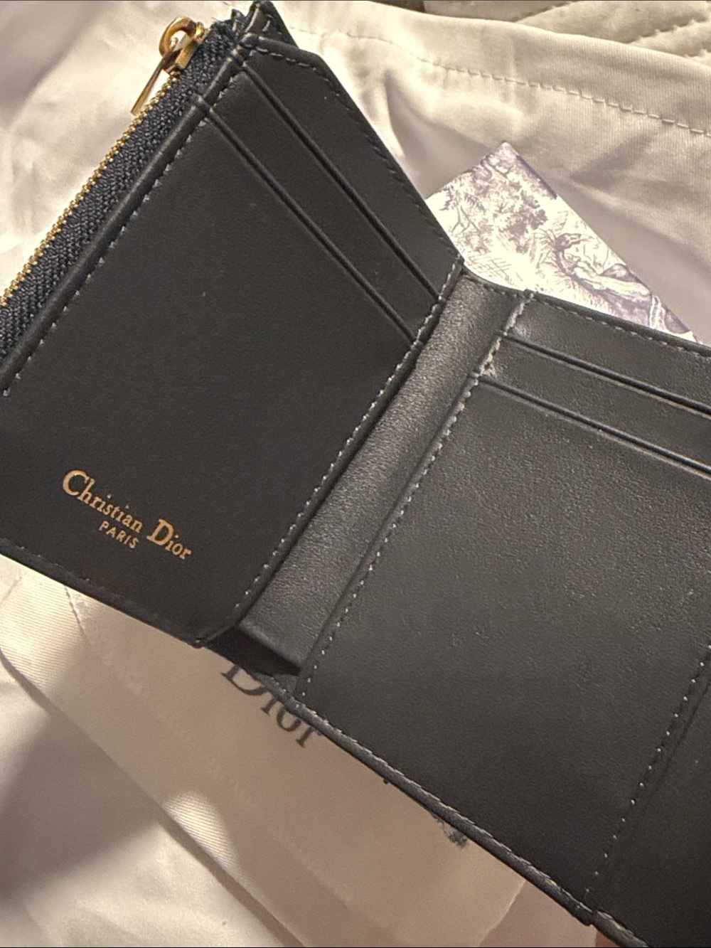 Dior canvas wallet - Navy & Beige with Gold D - Picture 3 of 4